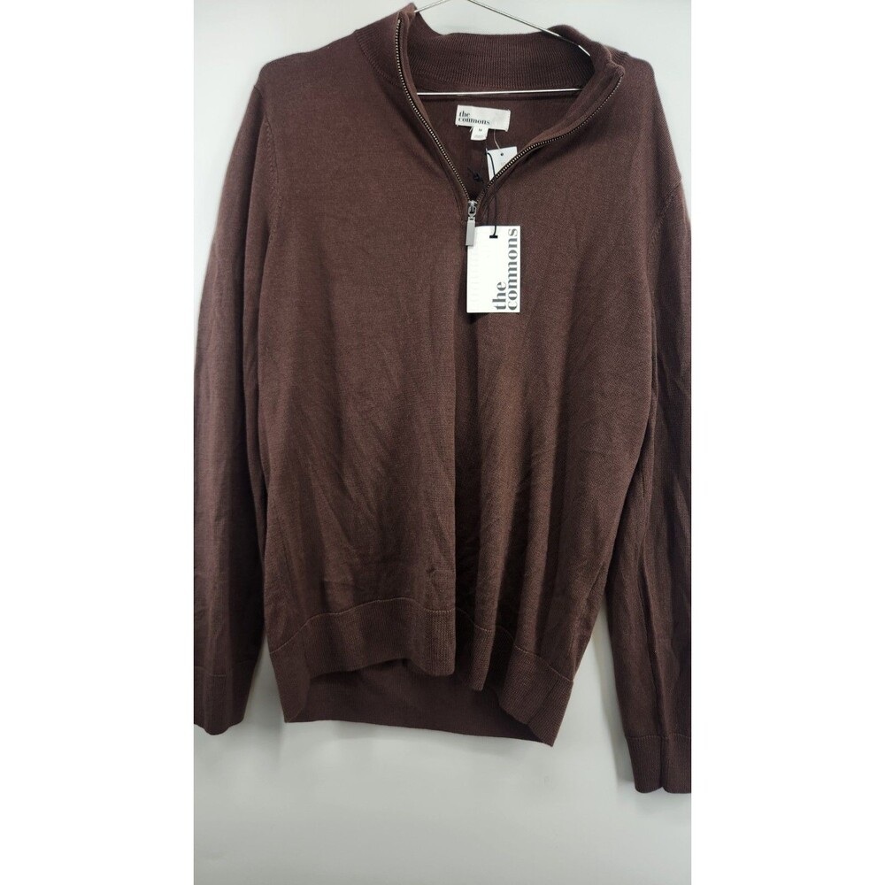 The Commons Men's Medium Brown Dorian Merino Wool Zip Mock Neck Sweater‎ NWT